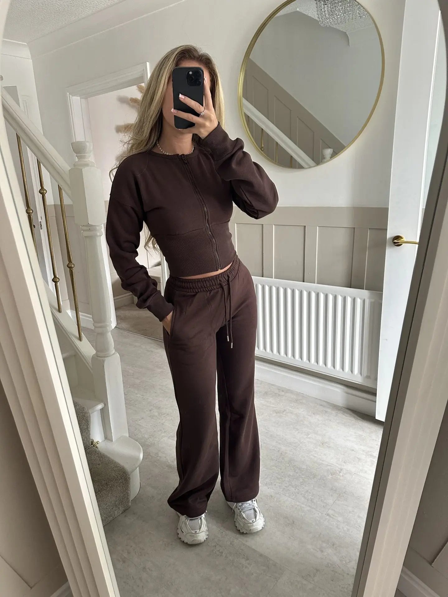 Premium Casual Two Piece Tracksuit, Half Zip Sweater & Tapered Pants Lounge Suit