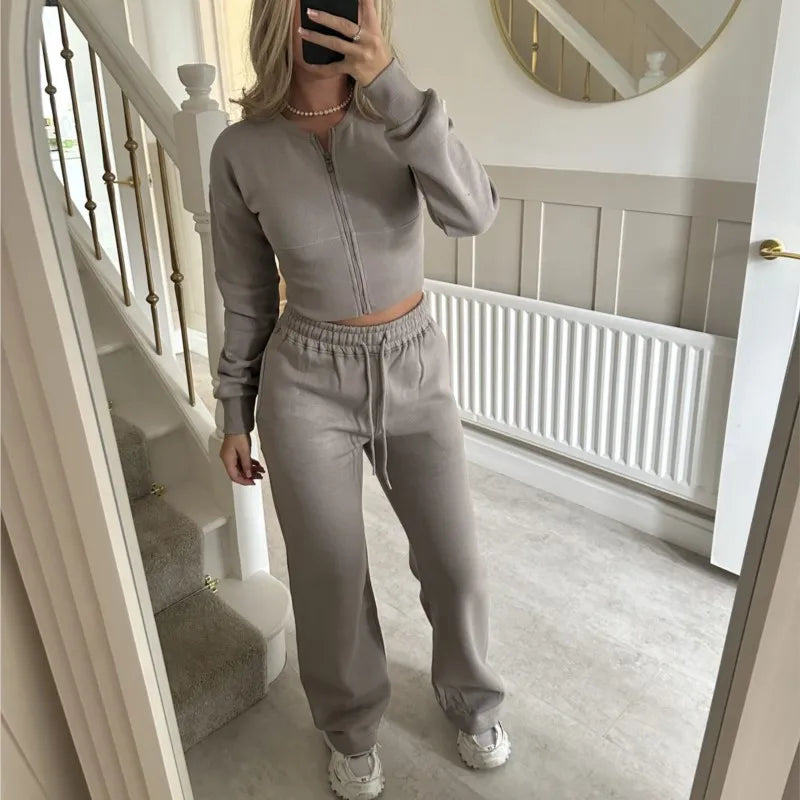 Premium Casual Two Piece Tracksuit, Half Zip Sweater & Tapered Pants Lounge Suit