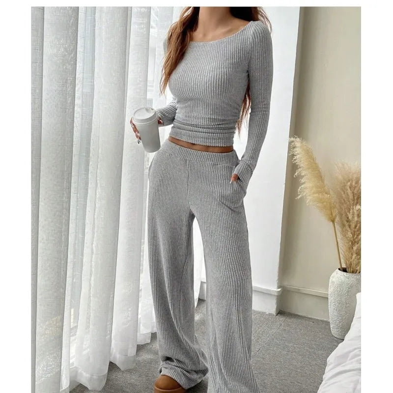Women's 2026 New Simple Solid Color Slim Two Piece Matching Casual Home Outfits